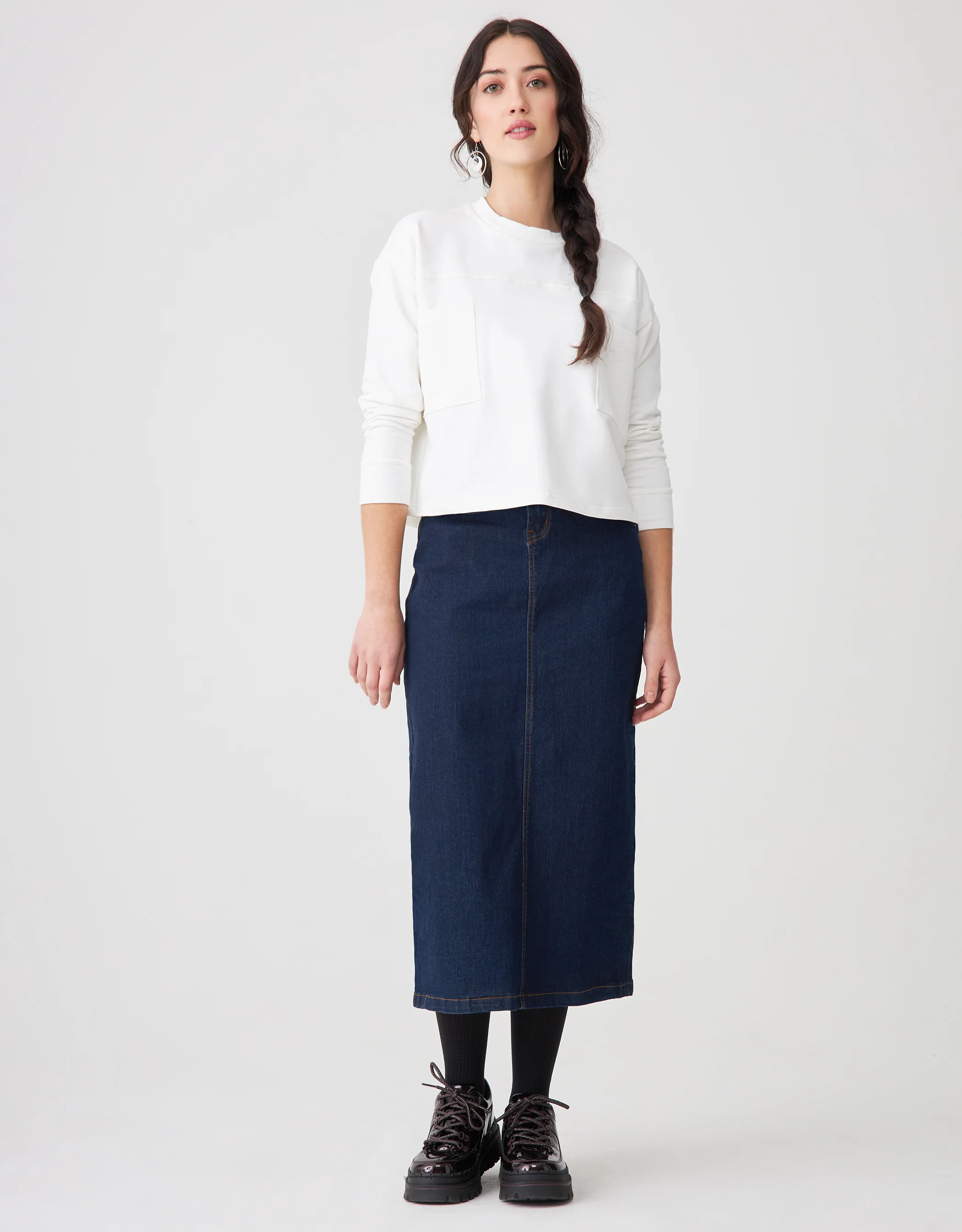 French Terry Cropped Pocket Sweatshirt White - Image 3