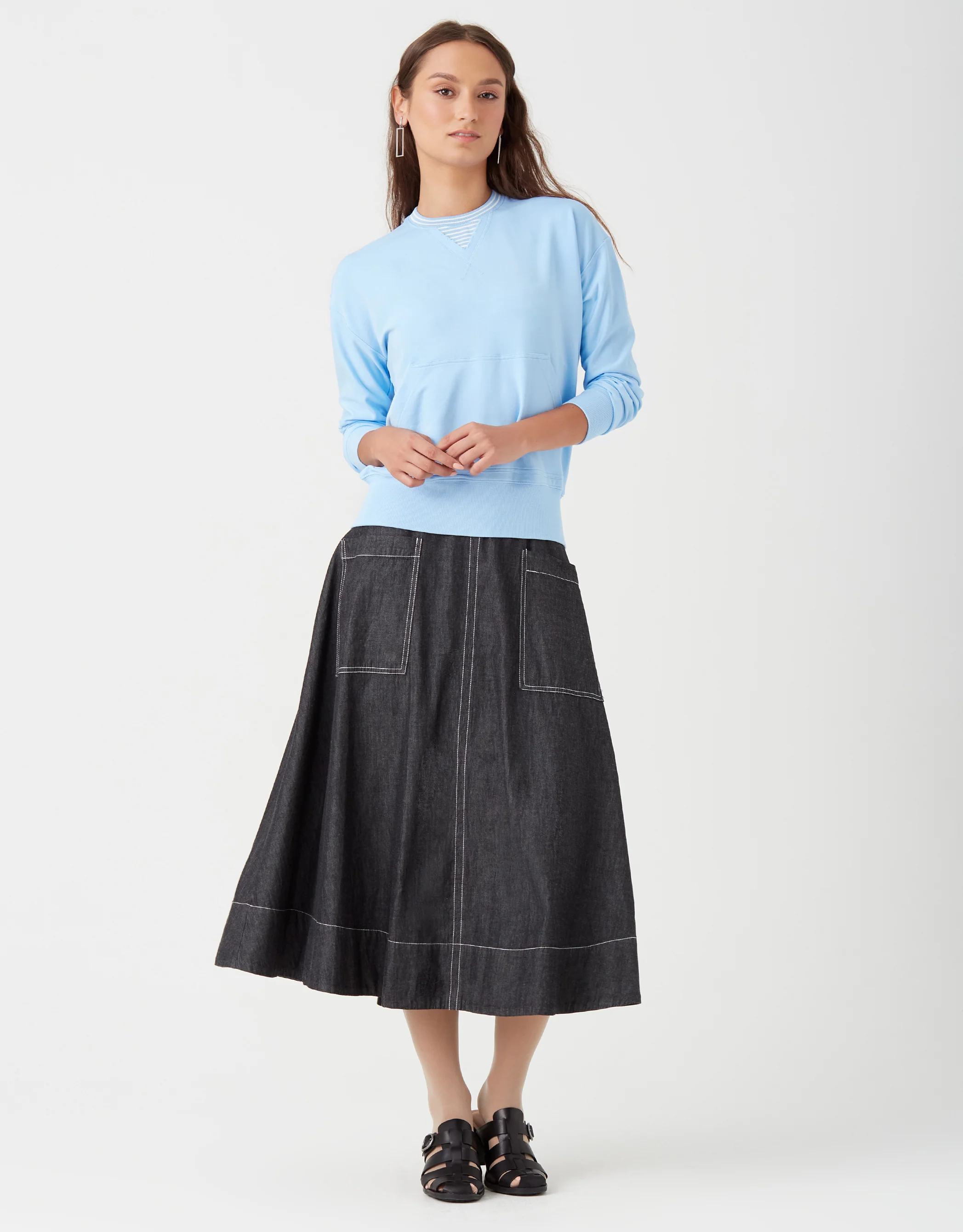 Light French Terry Sweatshirt with Pinstripe Detail Bluebell - Image 3
