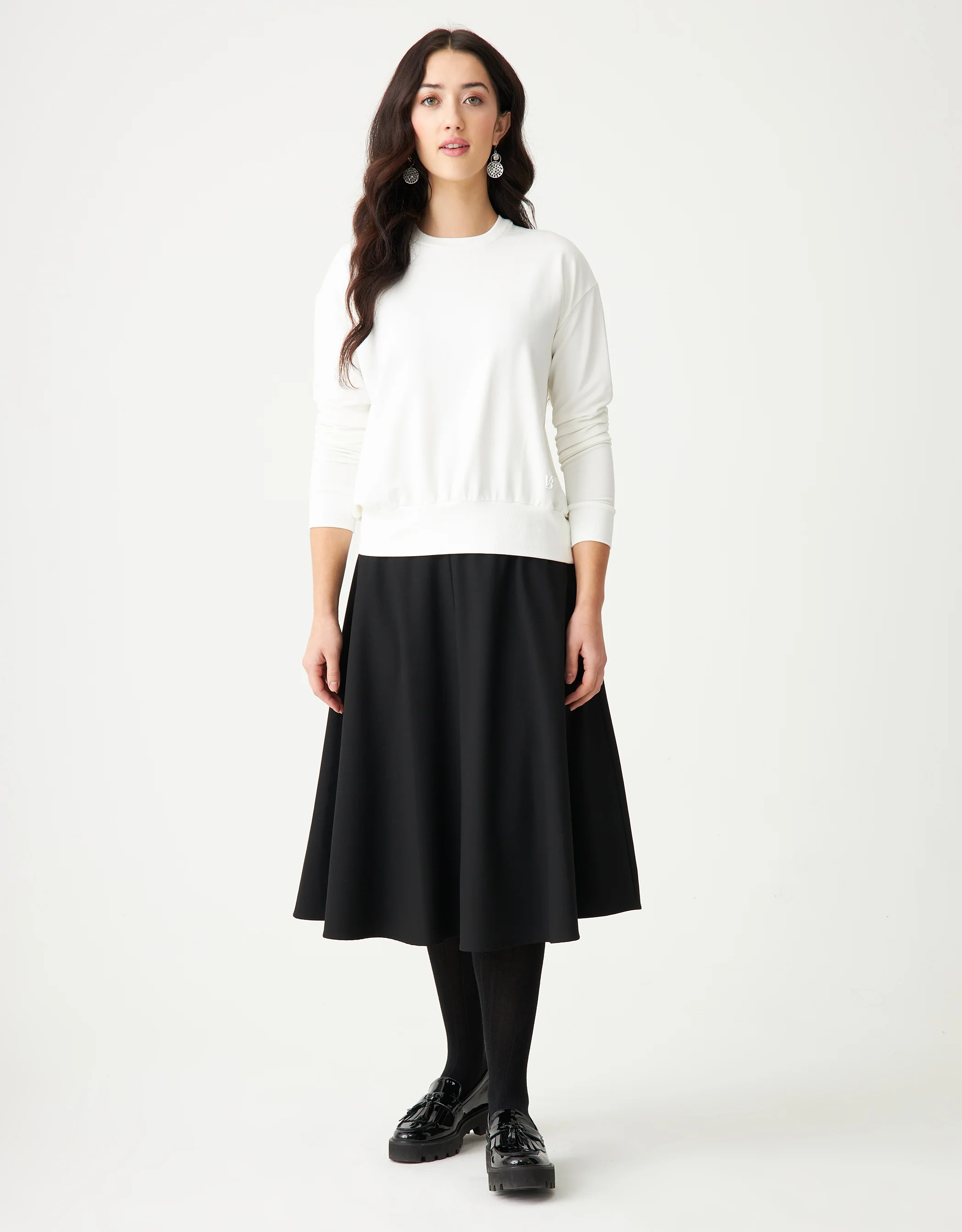 Stretch French Terry Crew Top with Back Bungee White - Image 3